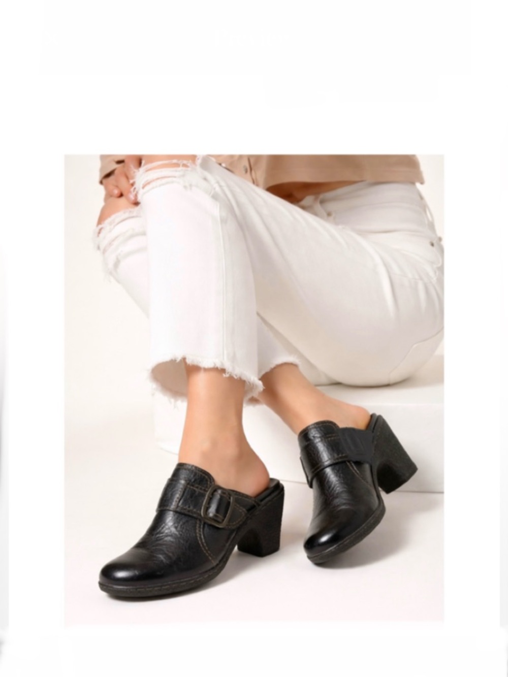 b.o.c Born Concept Black Leather Clogs Mules Slip-On Buckle Shoes Women Size 8
